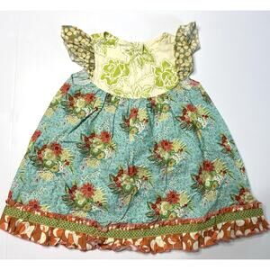 Matilda Jane Platinum Flutter Dress Size 2 Blue Orange Floral